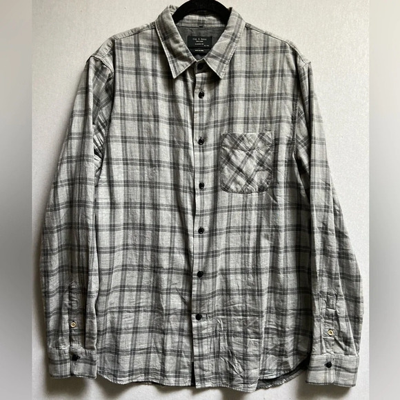 Rag & Bone Classic Fit Grey cotton Flannel button up shirt Sz XL - Picture 1 of 12